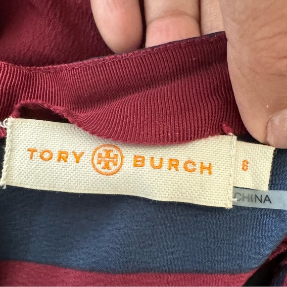 Tory Burch Blue Red Striped Asymmetric Midi Skirt Size 6 - Picture 6 of 6